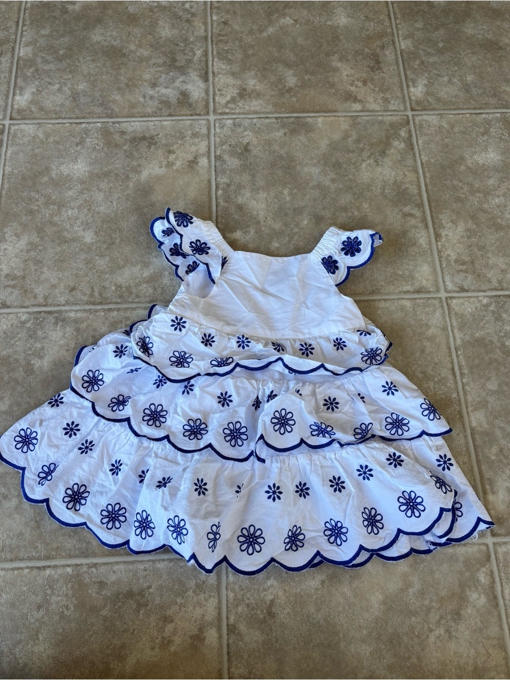 Girls White and Blue Floral Tiered Sundress
